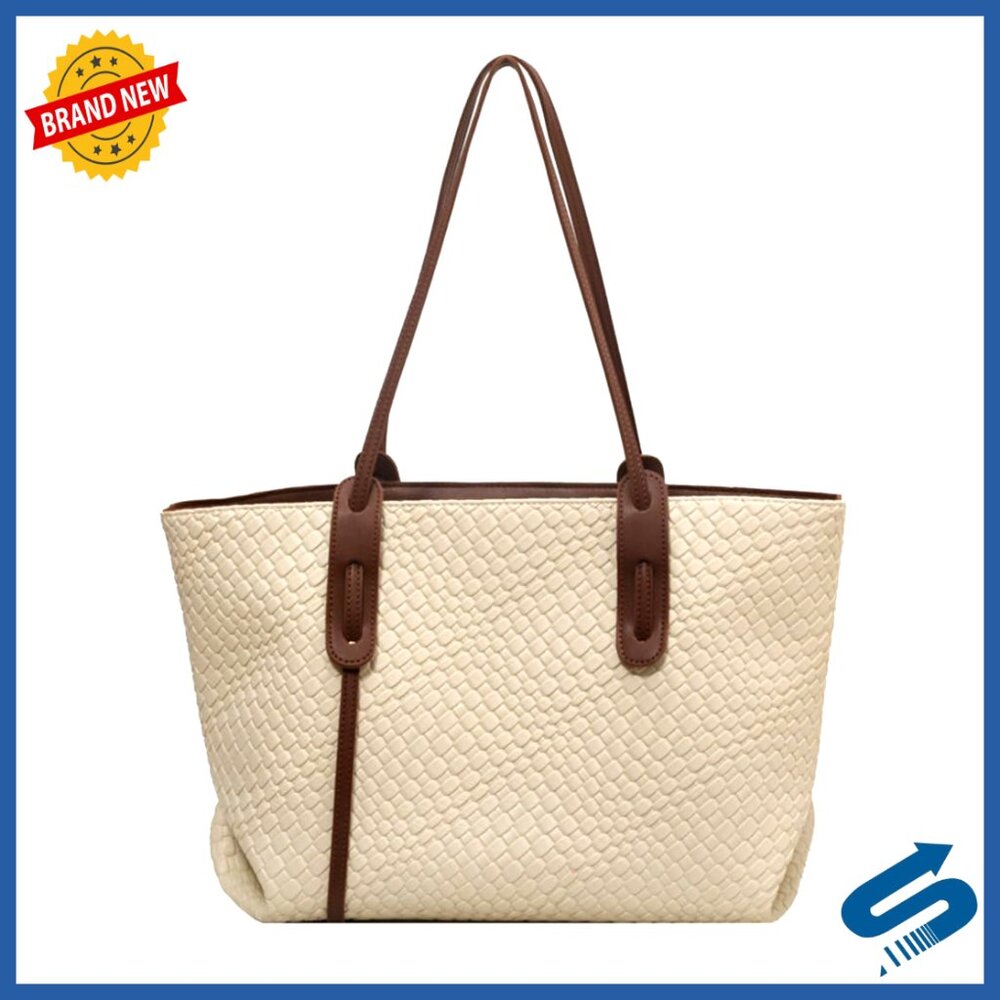 Large Woven Leather Tote Shoulder Bag Elegant Classic Work Satchel Handbag